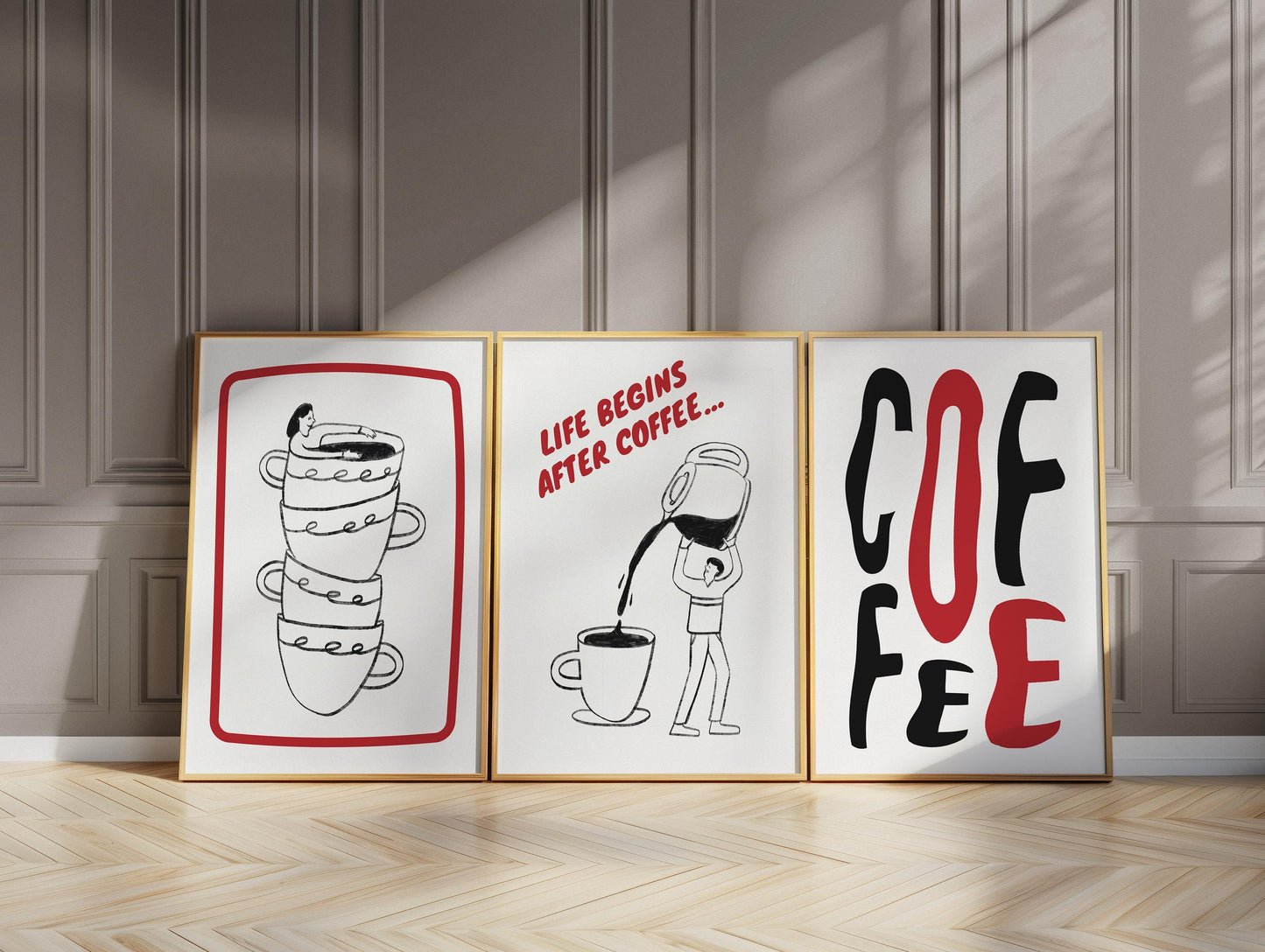 Coffee Prints Set of 3, Minimalist Coffee Wall Art, Kitchen and Cafe Decor, Barista Coffee Cup Posters, Coffee Lover Gift D118