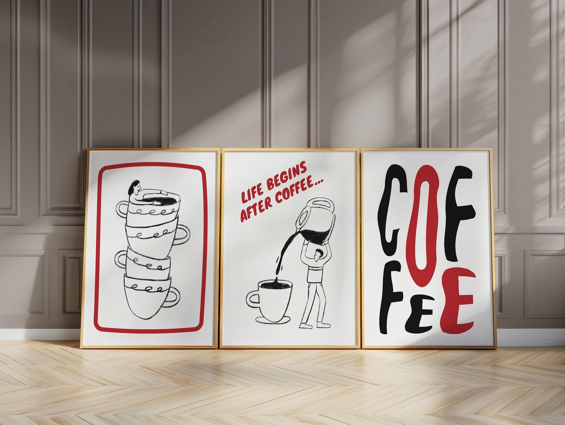 Coffee Prints Set of 3, Minimalist Coffee Wall Art, Kitchen and Cafe Decor, Barista Coffee Cup Posters, Coffee Lover Gift D118