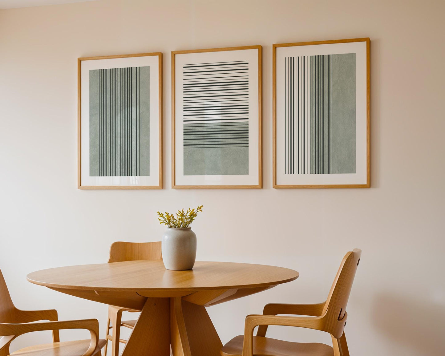 Sage Green Minimalist Triptych – Abstract Line Wall Art Set of 3 for Modern Bedroom or Living Room, Neutral Gallery Decor B072