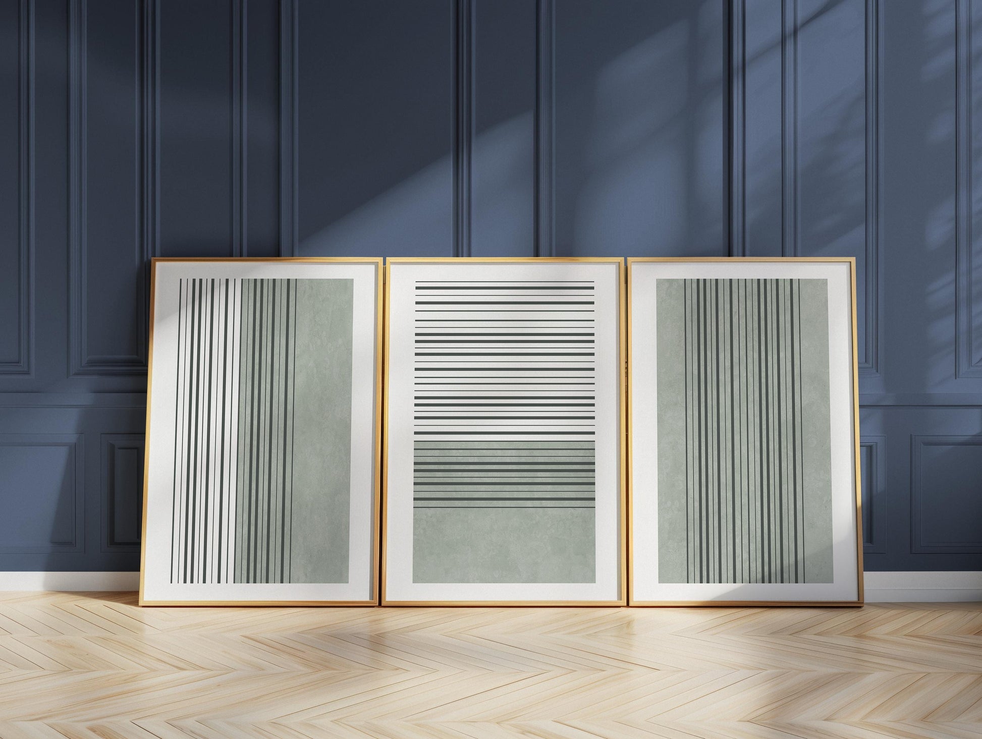 Sage Green Minimalist Triptych – Abstract Line Wall Art Set of 3 for Modern Bedroom or Living Room, Neutral Gallery Decor B072
