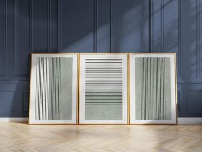 Sage Green Minimalist Triptych – Abstract Line Wall Art Set of 3 for Modern Bedroom or Living Room, Neutral Gallery Decor B072