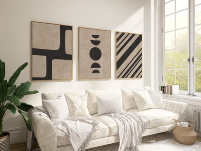 Minimal Abstract Poster Trio – Neutral Beige and Black Wall Art for Modern, Scandinavian or Mid-Century Room, Gallery Wall Decor B073
