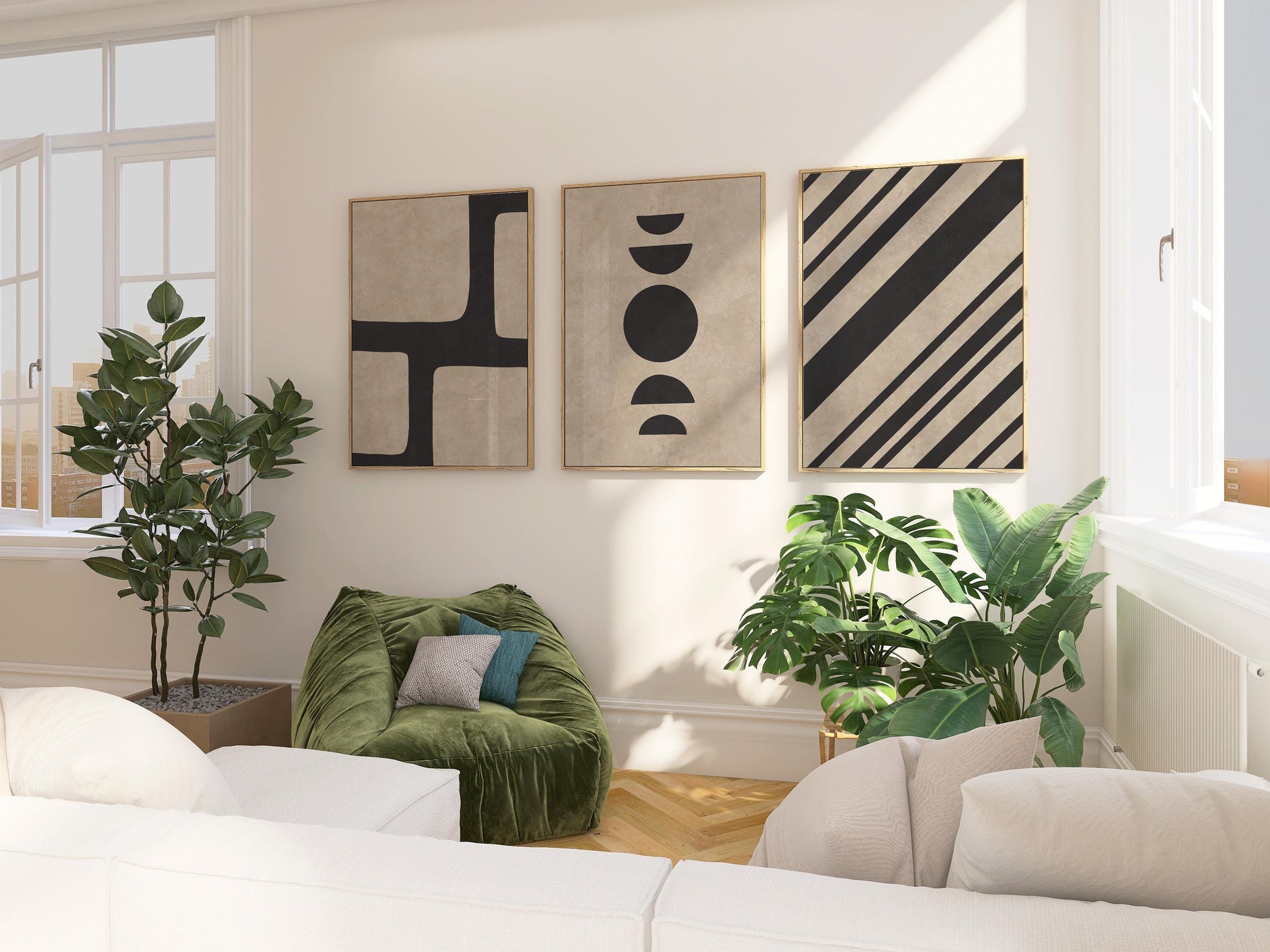 Minimal Abstract Poster Trio – Neutral Beige and Black Wall Art for Modern, Scandinavian or Mid-Century Room, Gallery Wall Decor B073