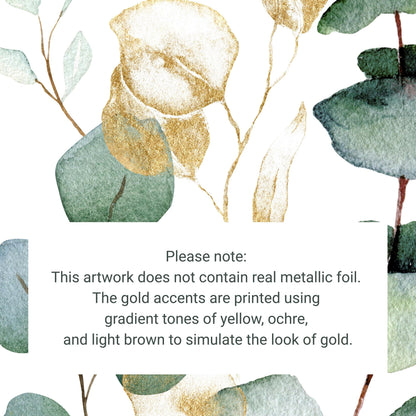 Eucalyptus Wall Art Set of 3, Sage Green Botanical Prints with Gold Accents, Neutral Minimal Decor for Kitchen Bedroom Living Room F004