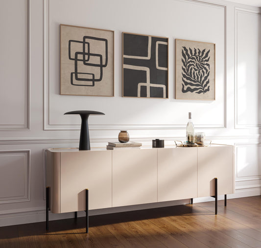 Japandi Poster Trio – Neutral Minimalist Wall Art in Beige and Black for Boho, Scandinavian or Mid-Century Room Decor B074