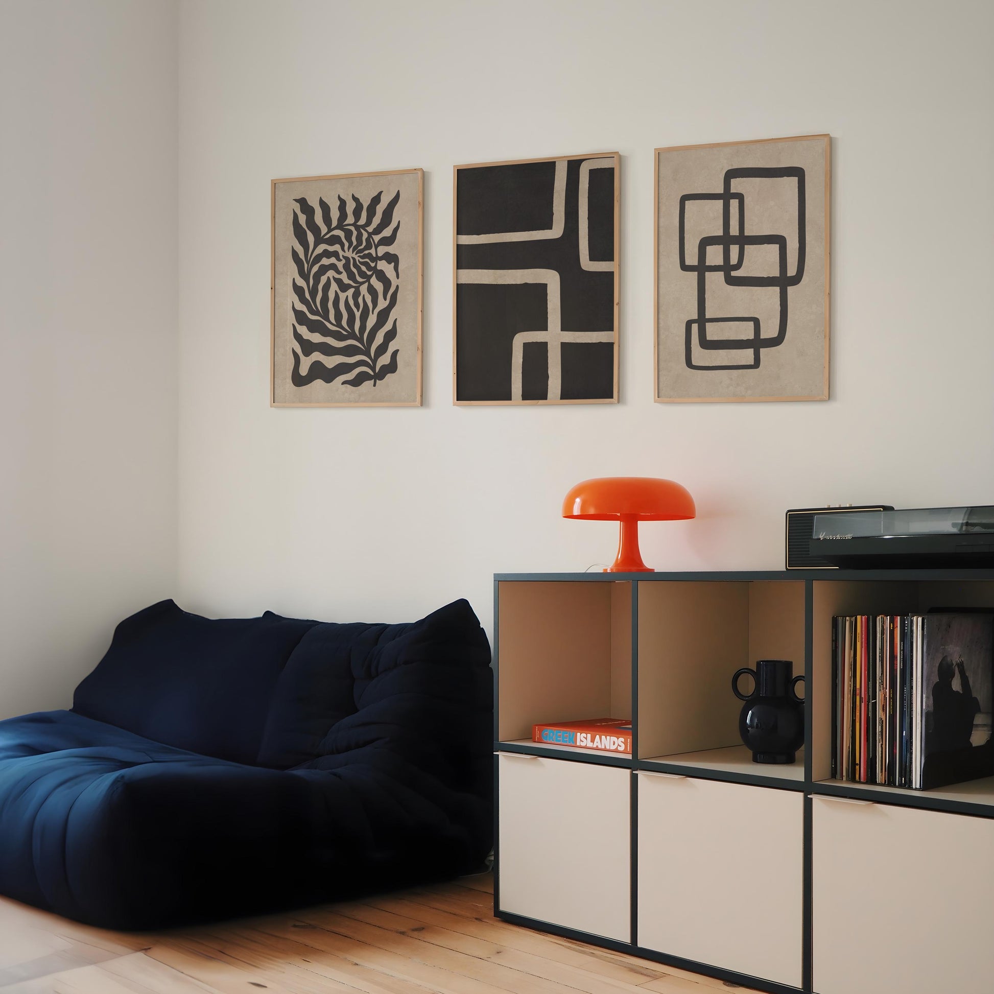 Japandi Poster Trio – Neutral Minimalist Wall Art in Beige and Black for Boho, Scandinavian or Mid-Century Room Decor B074