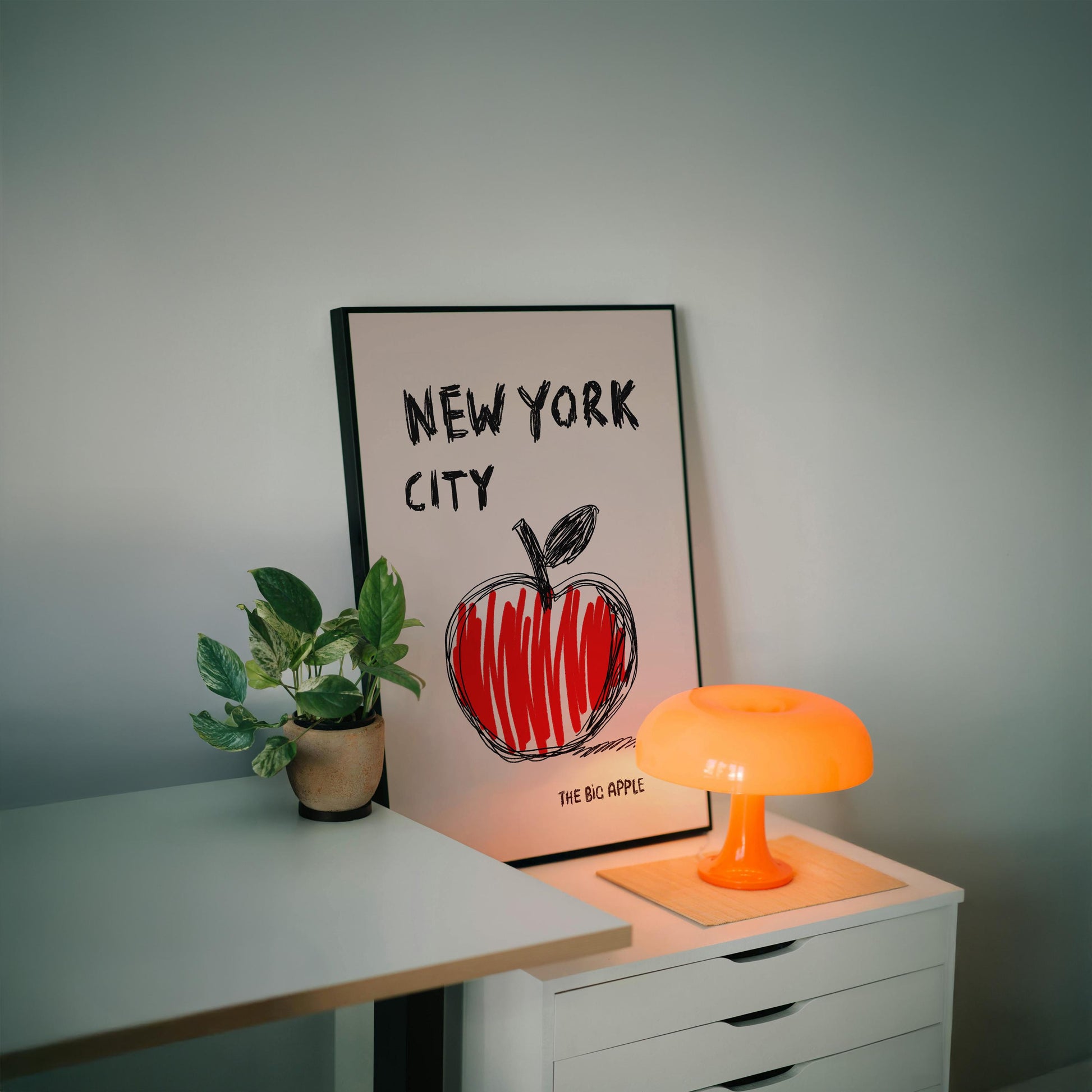New York Wall Art – Graphic Apple Poster for Kitchen or Living Room – Contemporary City Pop Art Print – NYC Apartment Decor MR28