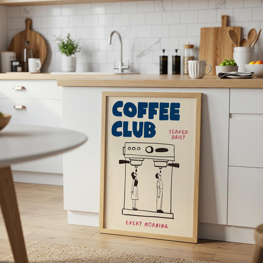 Coffee Club Retro Kitchen Print, Hand Drawn Cafe Poster, Coffee Lover Wall Art MR3