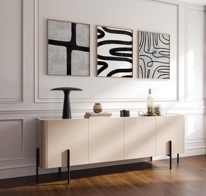 Modern Abstract Wall Art Set – Black Line Art Prints for Living Room or Boho Decor, Scandinavian Fine Art Poster Trio for Gallery Wall B076