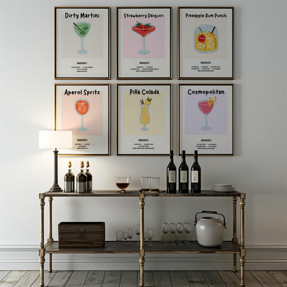 Cocktail Recipe Posters, Choose Any 3 Prints, Bar Cart Wall Art Decor D154