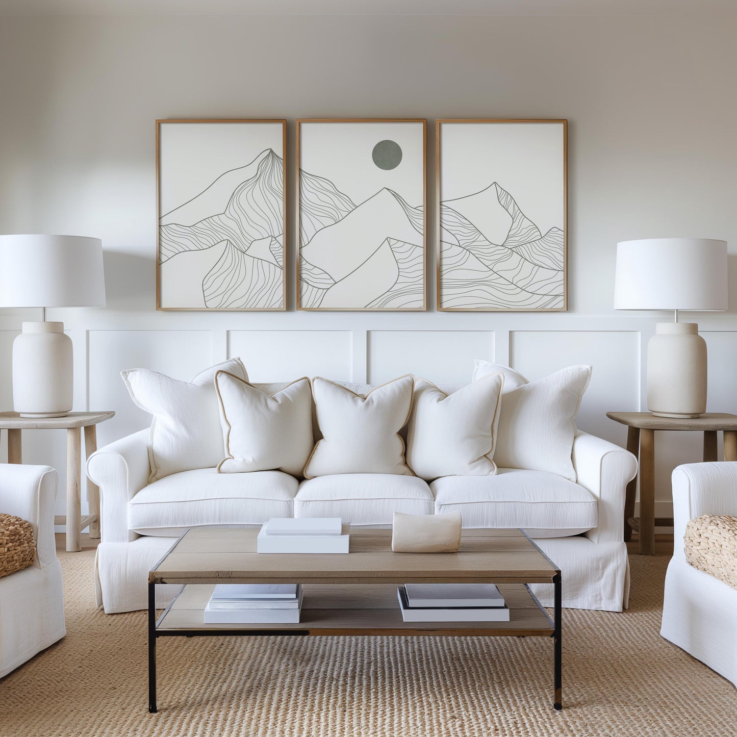 Japandi Mountain Line Art Print Set | Neutral Boho Triptych B092
