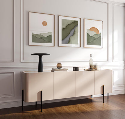 Mountain Wall Art Set of 3, Minimalist Sage Green Prints, Neutral Boho Rising Sun Posters, Japandi Wall Decor B097