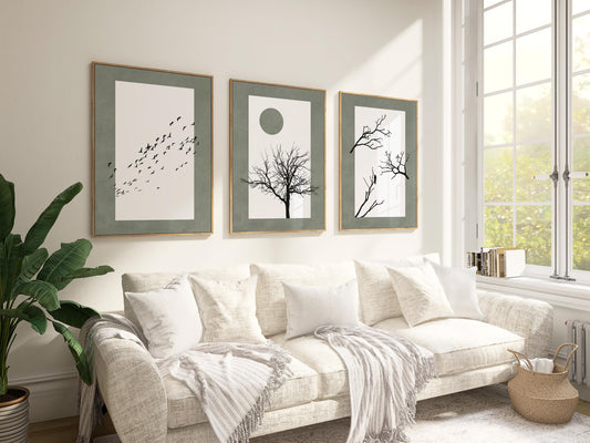 Minimalist Tree Wall Art Set of 3 | Neutral Black White Triptych Prints | Boho Gallery Wall Decor for Living Room, Bedroom, Kitchen B104