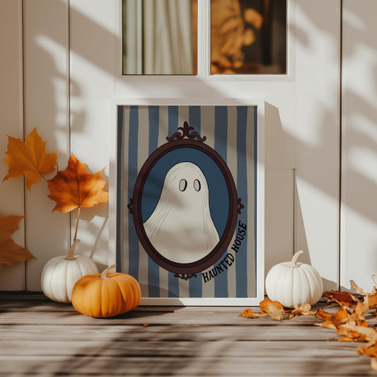 Whimsical Ghost Art Print – Vintage Halloween Haunted House Decor MR30