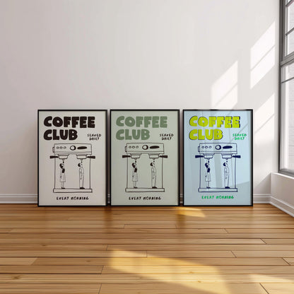 Coffee Club Retro Kitchen Print, Hand Drawn Cafe Poster, Coffee Lover Wall Art MR3