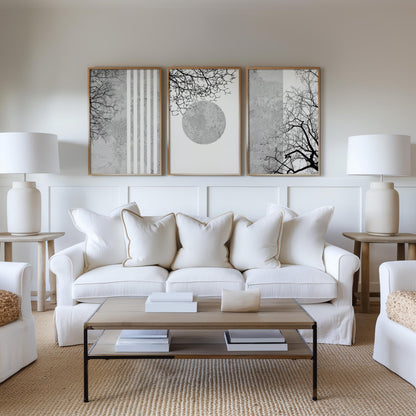 Black and White Wall Art Set of 3 – Minimalist Japandi Posters, Abstract Tree Branch Prints for Living Room Decor B105