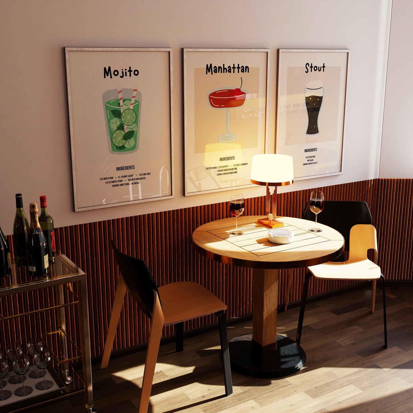 Cocktail Recipe Posters, Choose Any 3 Prints, Bar Cart Wall Art Decor D154