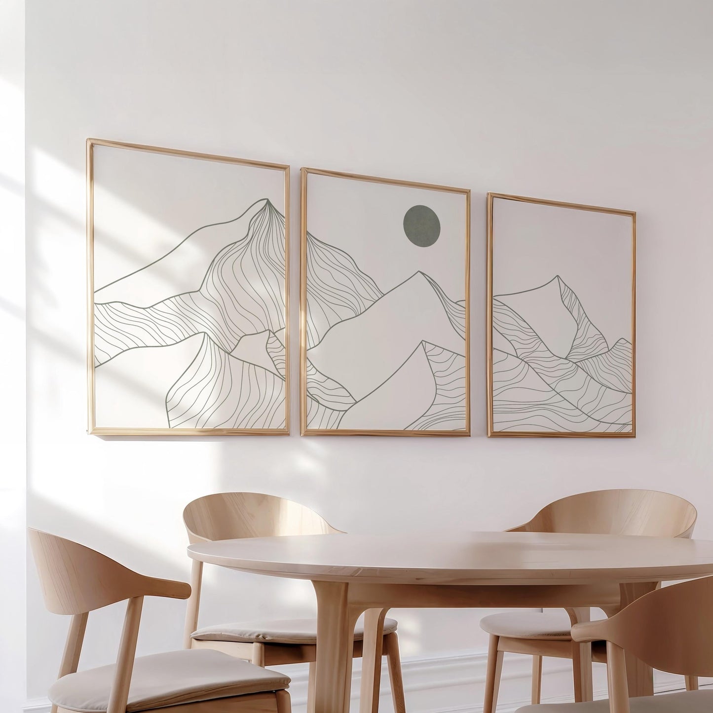 Japandi Mountain Line Art Print Set | Neutral Boho Triptych B092