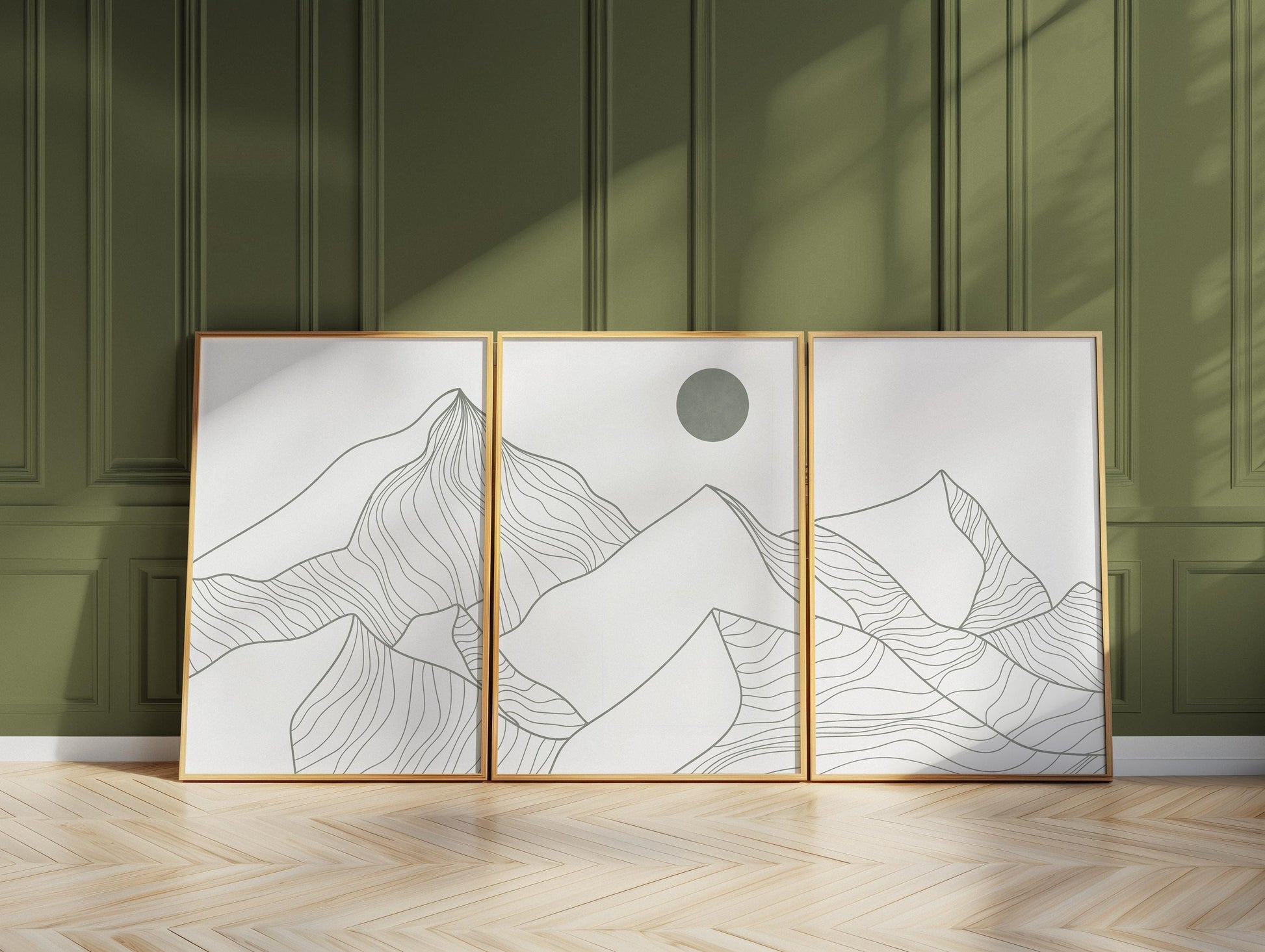 Japandi Mountain Line Art Print Set | Neutral Boho Triptych B092