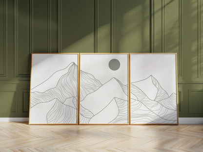 Japandi Mountain Line Art Print Set | Neutral Boho Triptych B092