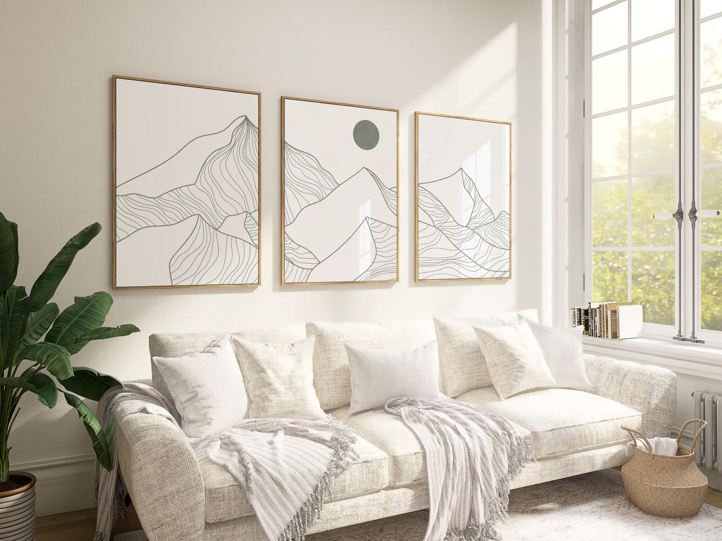 Japandi Mountain Line Art Print Set | Neutral Boho Triptych B092