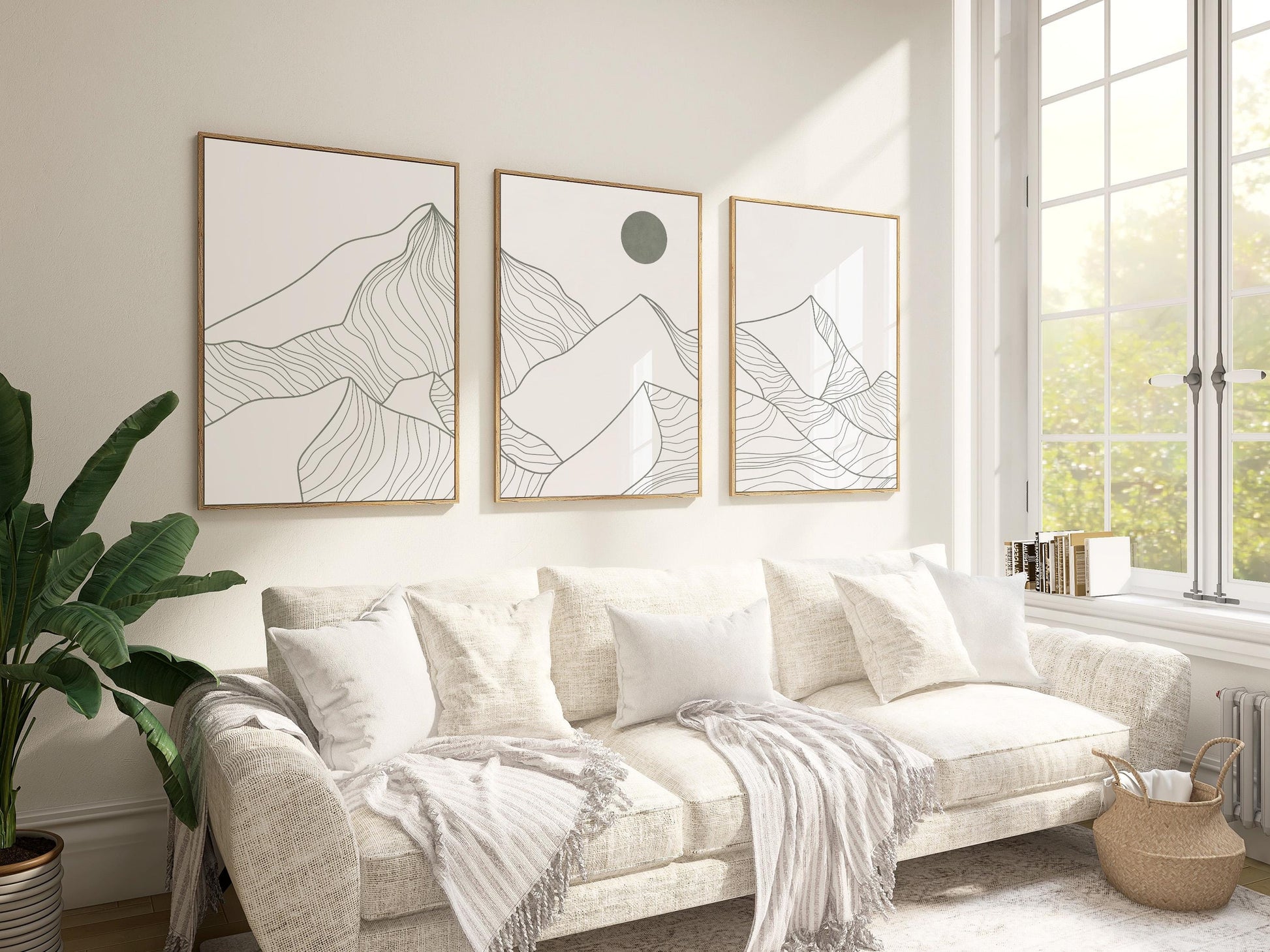 Japandi Mountain Line Art Print Set | Neutral Boho Triptych B092