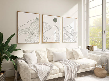 Japandi Mountain Line Art Print Set | Neutral Boho Triptych B092