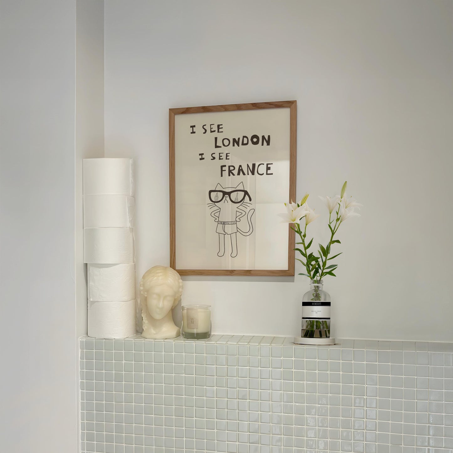 Funny Cat Bathroom Print – I See London I See France Quote, Quirky Decor MR38