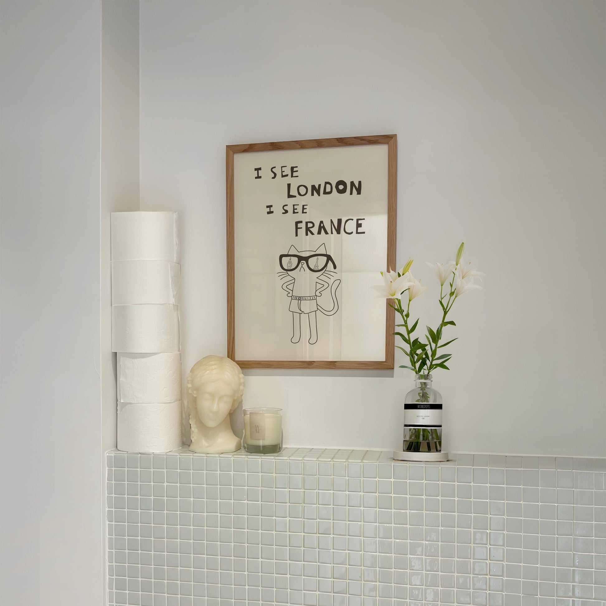 Funny Cat Bathroom Print – I See London I See France Quote, Quirky Decor MR38