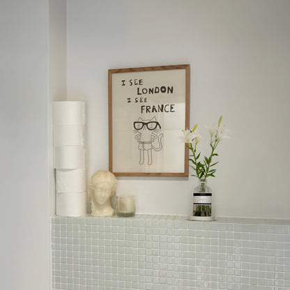 Funny Cat Bathroom Print – I See London I See France Quote, Quirky Decor MR38