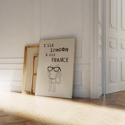 Funny Cat Bathroom Print – I See London I See France Quote, Quirky Decor MR38