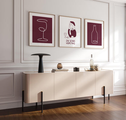 Wine Wall Art, Dining Room Decor, Bar Wall Prints, Neutral Kitchen Gallery Poster, Cocktail Art for Restaurants, Set of 3 D126