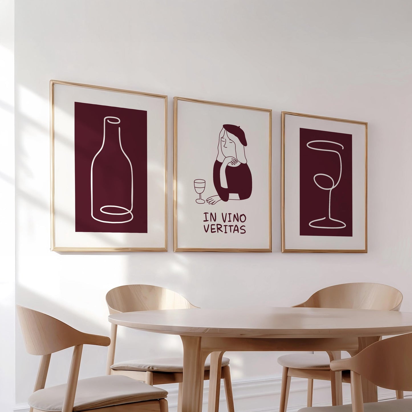 Wine Wall Art, Dining Room Decor, Bar Wall Prints, Neutral Kitchen Gallery Poster, Cocktail Art for Restaurants, Set of 3 D126