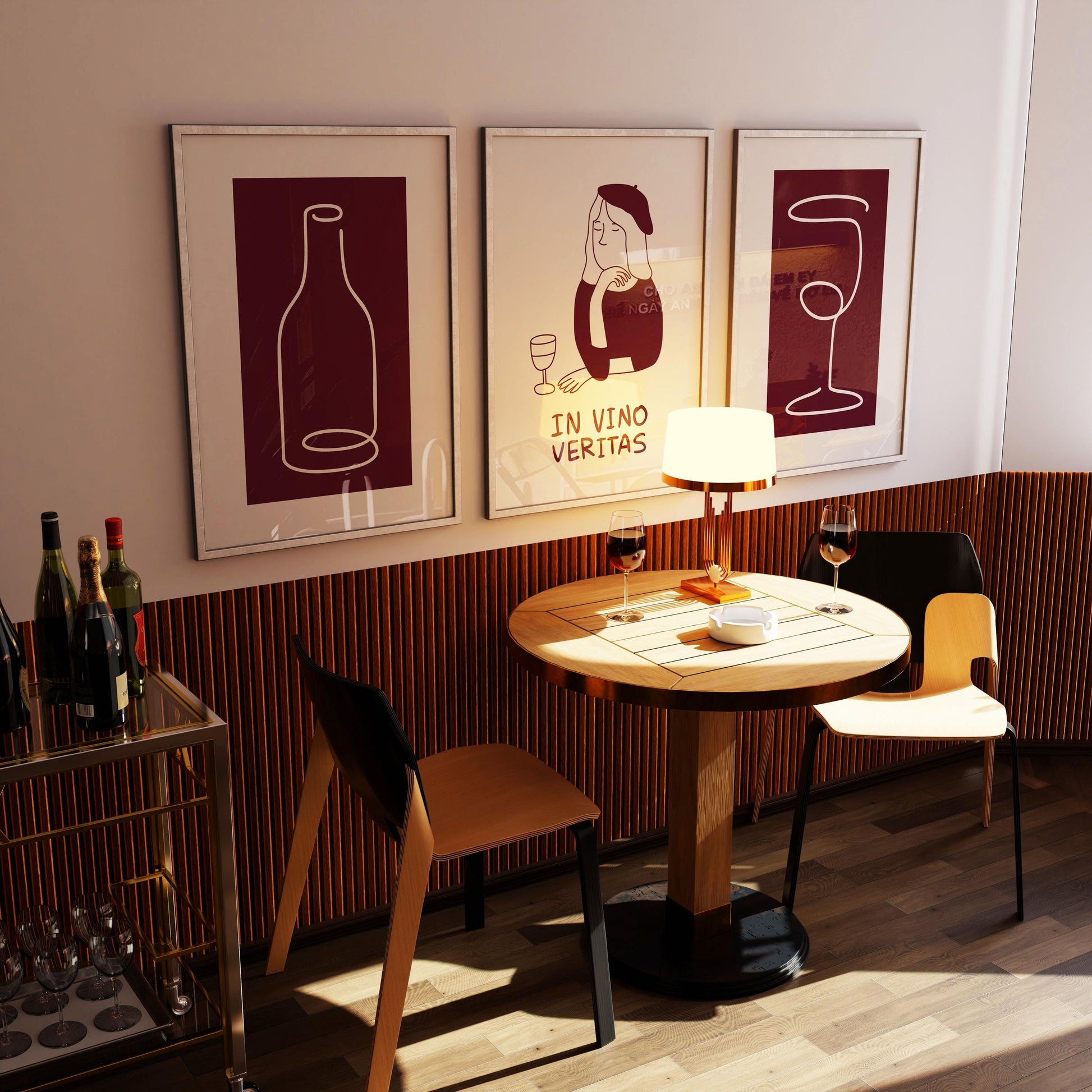 Wine Wall Art, Dining Room Decor, Bar Wall Prints, Neutral Kitchen Gallery Poster, Cocktail Art for Restaurants, Set of 3 D126