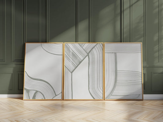 Neutral Abstract Wall Art, Minimalist Line Art Prints, Japandi Modern Home Decor Posters, Set of 3 B127