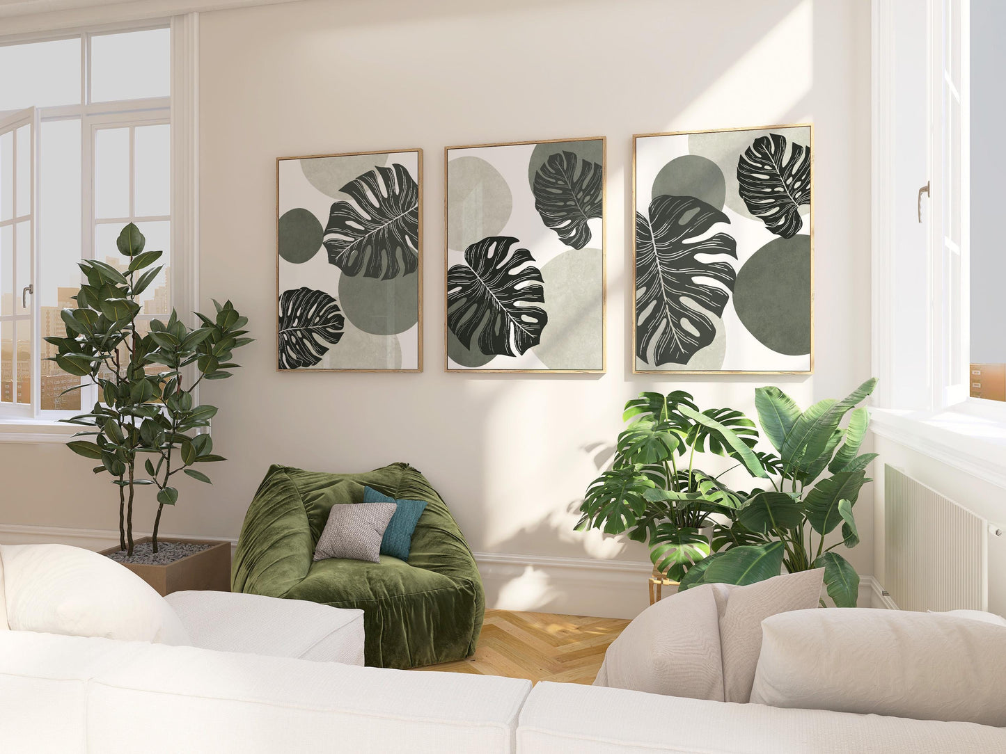 Tropical Monstera Wall Art Set, Modern Botanical Prints, Relaxing Apartment & Coastal Decor, Gallery Wall Artwork B135