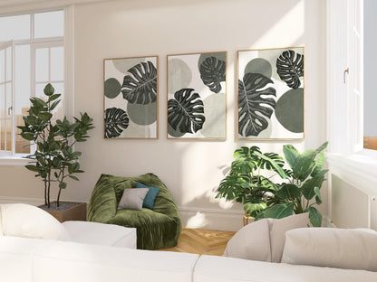 Tropical Monstera Wall Art Set, Modern Botanical Prints, Relaxing Apartment & Coastal Decor, Gallery Wall Artwork B135