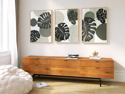 Tropical Monstera Wall Art Set, Modern Botanical Prints, Relaxing Apartment & Coastal Decor, Gallery Wall Artwork B135