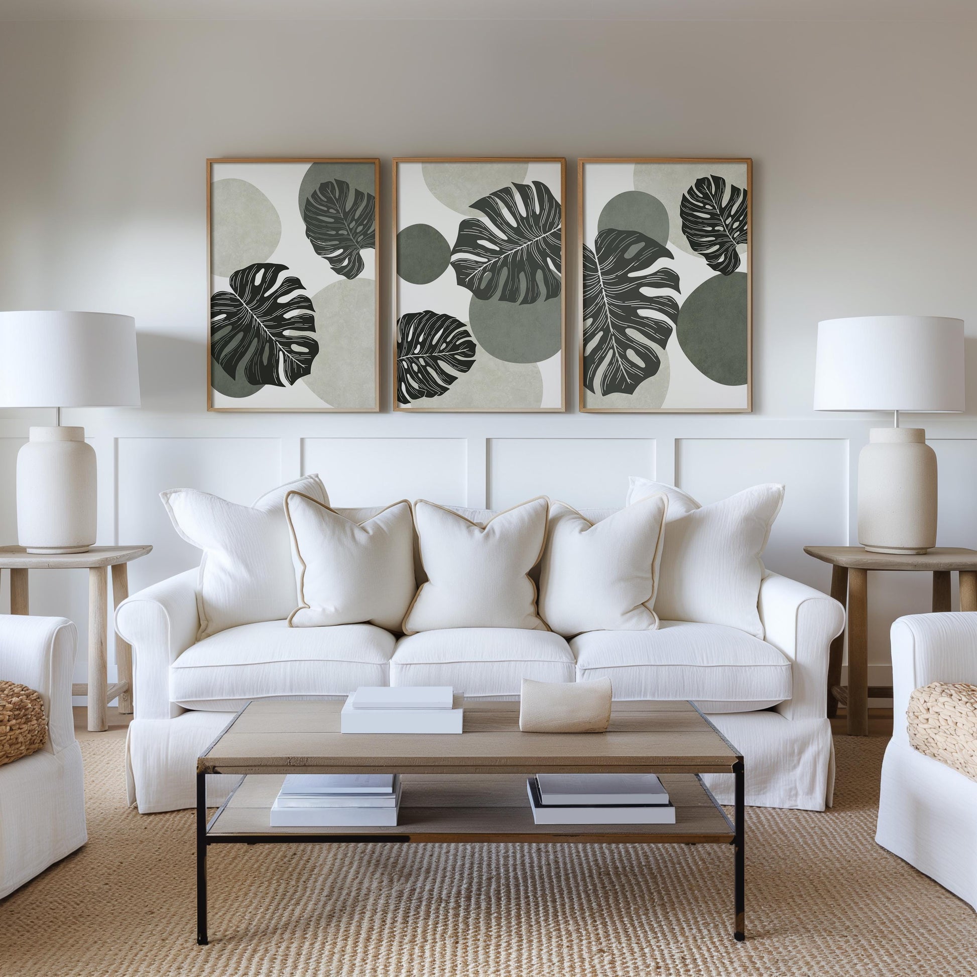 Tropical Monstera Wall Art Set, Modern Botanical Prints, Relaxing Apartment & Coastal Decor, Gallery Wall Artwork B135