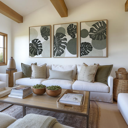 Tropical Monstera Wall Art Set, Modern Botanical Prints, Relaxing Apartment & Coastal Decor, Gallery Wall Artwork B135