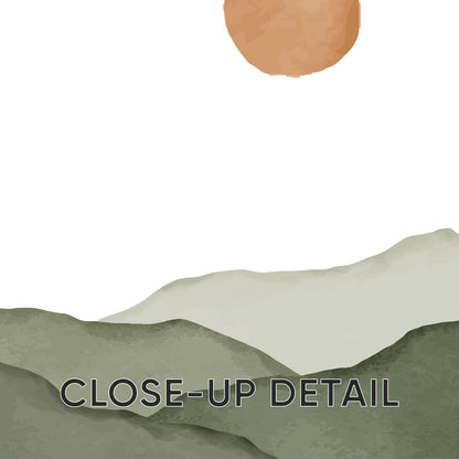 Mountain Wall Art Set of 3, Minimalist Sage Green Prints, Neutral Boho Rising Sun Posters, Japandi Wall Decor B097