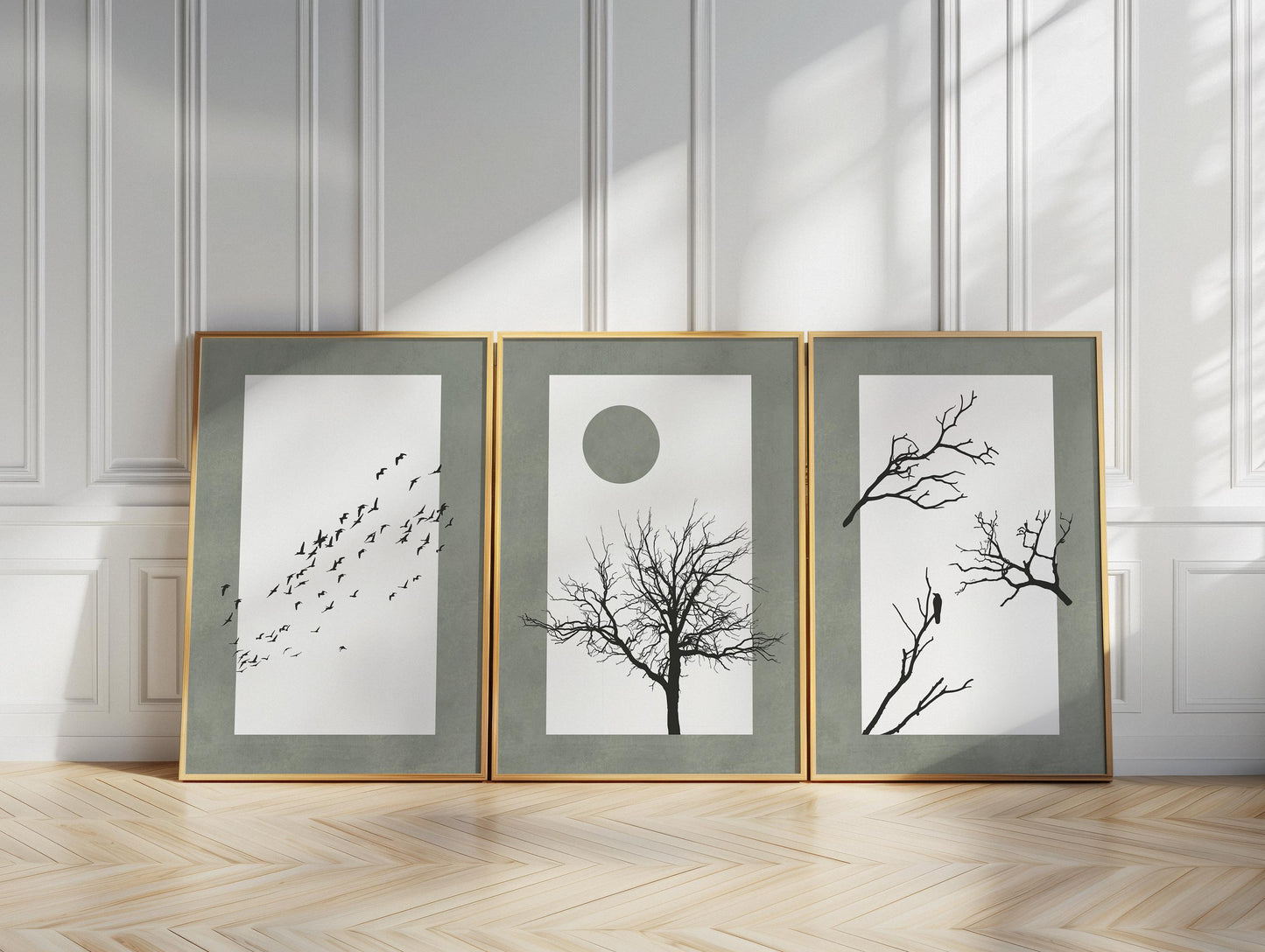 Minimalist Tree Wall Art Set of 3 | Neutral Black White Triptych Prints | Boho Gallery Wall Decor for Living Room, Bedroom, Kitchen B104
