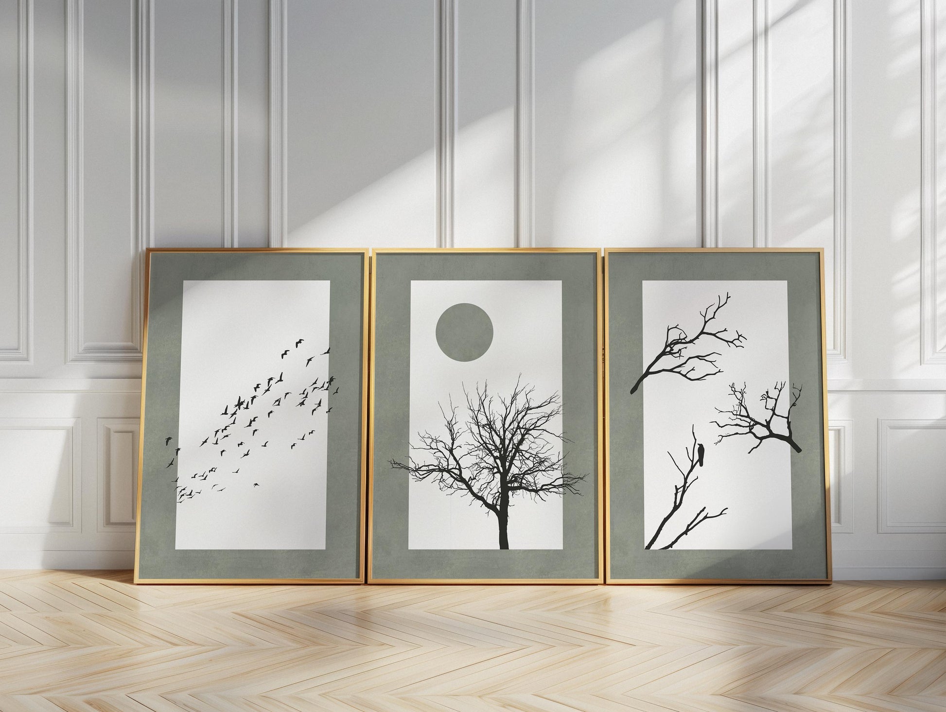 Minimalist Tree Wall Art Set of 3 | Neutral Black White Triptych Prints | Boho Gallery Wall Decor for Living Room, Bedroom, Kitchen B104