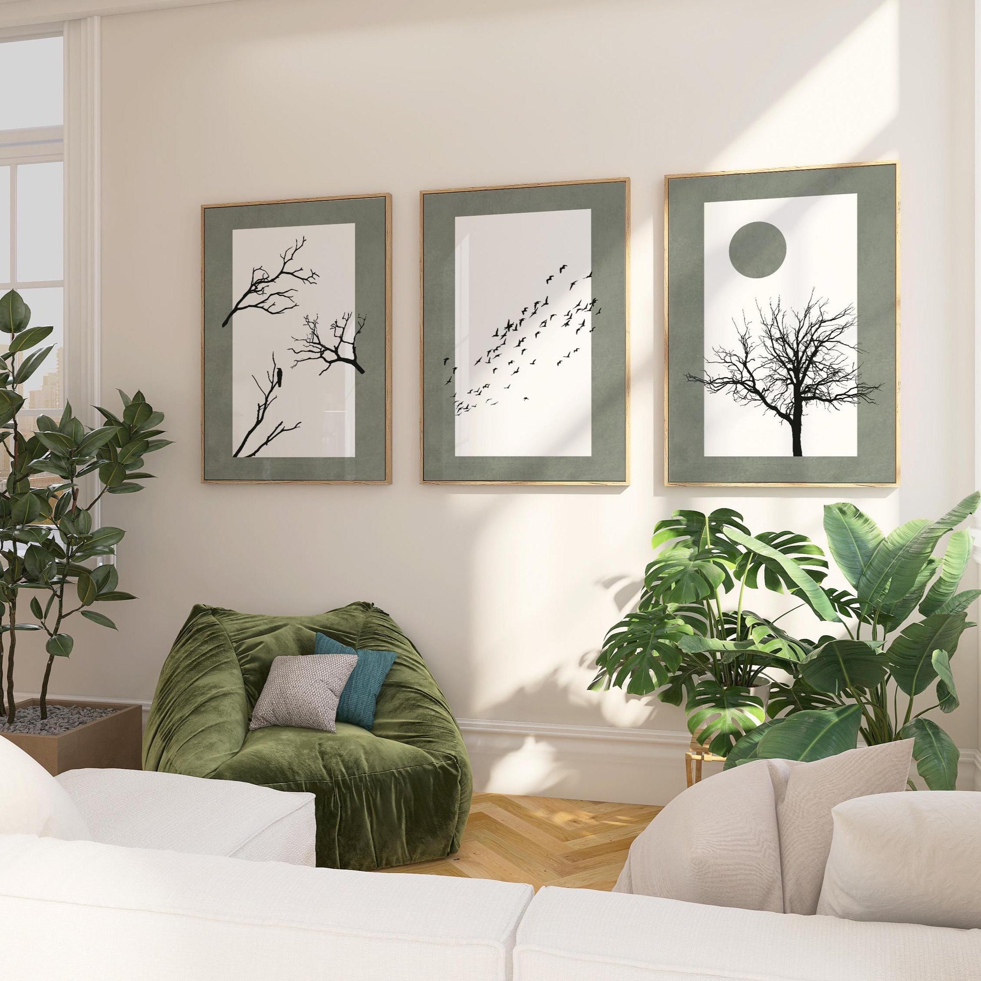 Minimalist Tree Wall Art Set of 3 | Neutral Black White Triptych Prints | Boho Gallery Wall Decor for Living Room, Bedroom, Kitchen B104