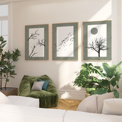 Minimalist Tree Wall Art Set of 3 | Neutral Black White Triptych Prints | Boho Gallery Wall Decor for Living Room, Bedroom, Kitchen B104