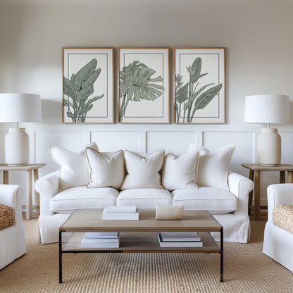 Sage Green Botanical Prints Set, Minimalist Plant Wall Art B143