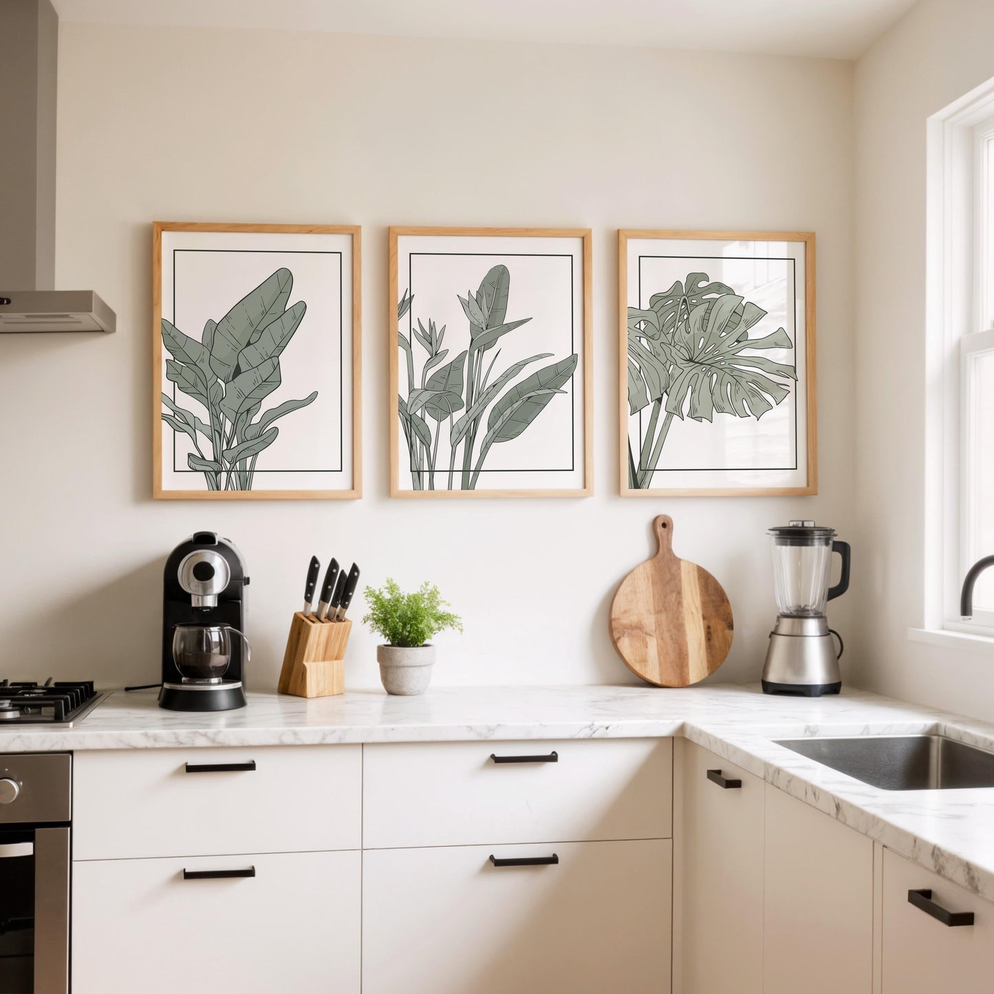 Sage Green Botanical Prints Set, Minimalist Plant Wall Art B143