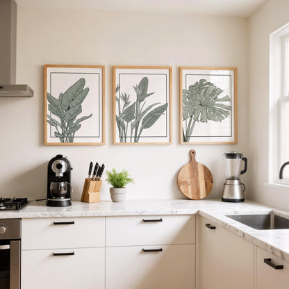Sage Green Botanical Prints Set, Minimalist Plant Wall Art B143