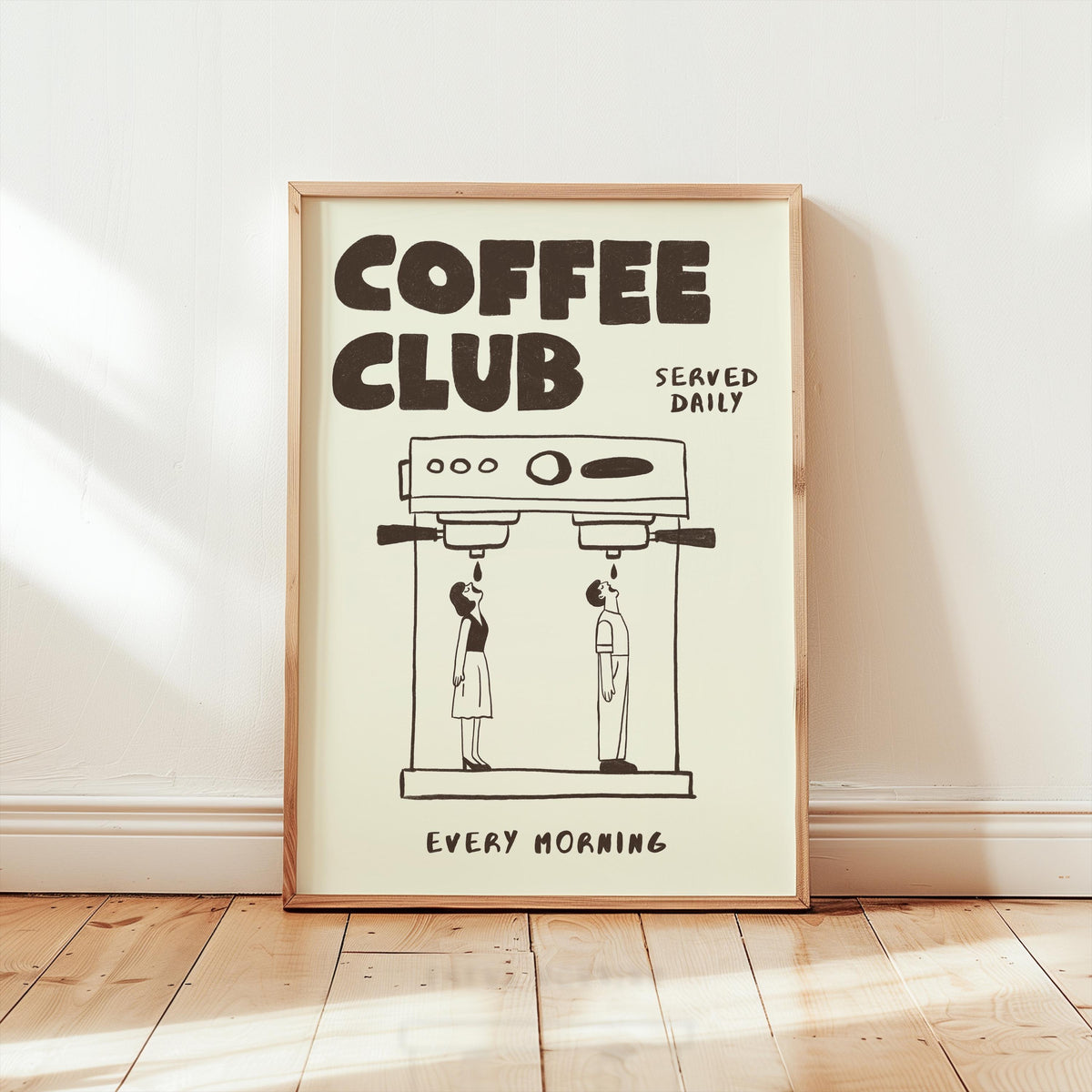 Coffee Club Retro Kitchen Print, Hand Drawn Cafe Poster, Coffee Lover Wall Art MR3