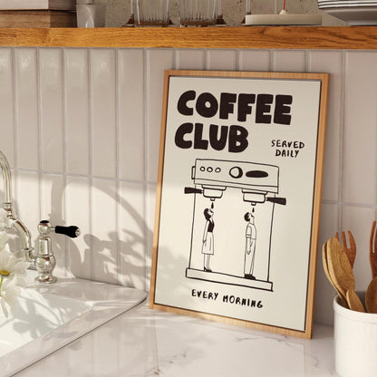 Coffee Club Retro Kitchen Print, Hand Drawn Cafe Poster, Coffee Lover Wall Art MR3